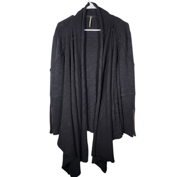 Free People Open‎ Front Cardigan S Black Distressed Boho Cottagecore Grunge - Picture 1 of 9
